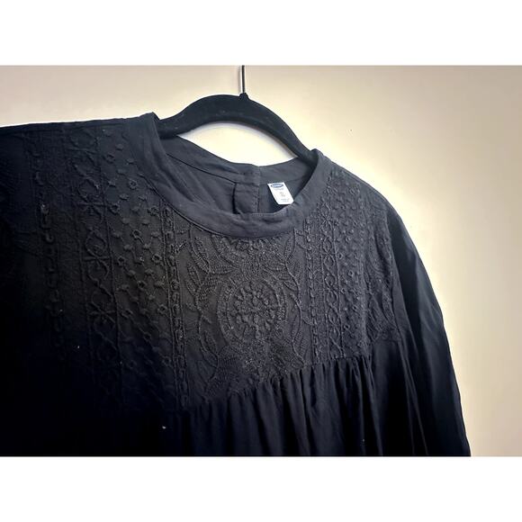 Old Navy Black Boho Embroidered Long Sleeve Blouse Women’s XL - Picture 3 of 5
